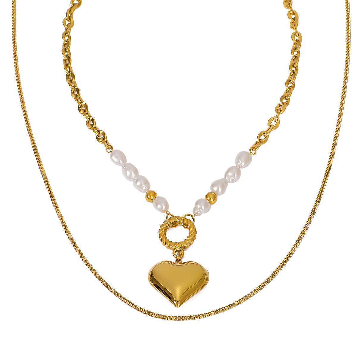 Collana con ciondolo minimalista a forma di cuore in acciaio inossidabile con charm in acciaio al titanio e finitura placcata in oro 18 carati per donna