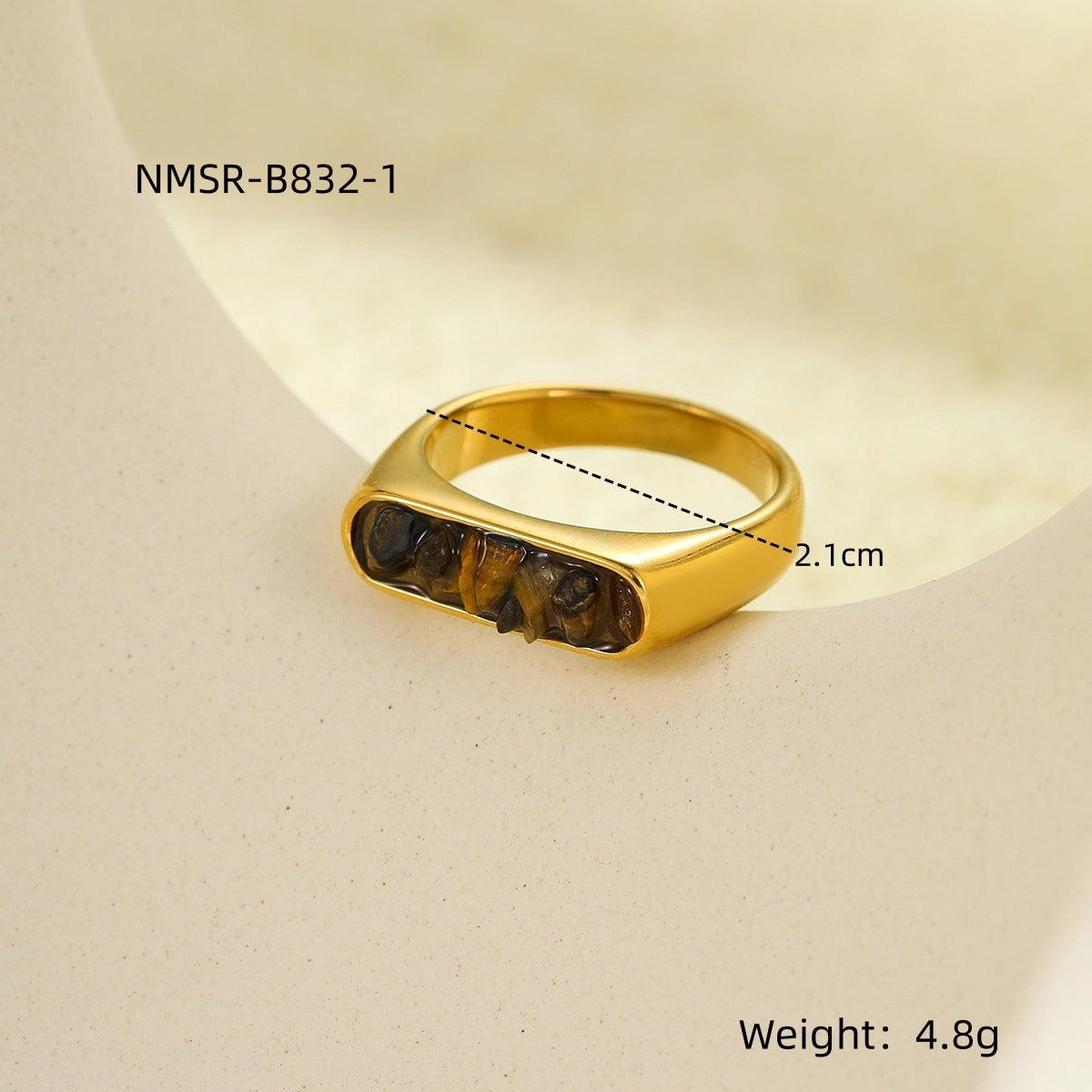 Minimalist French Vintage Style Stainless Steel Ring with Natural Stone Inlay for Women