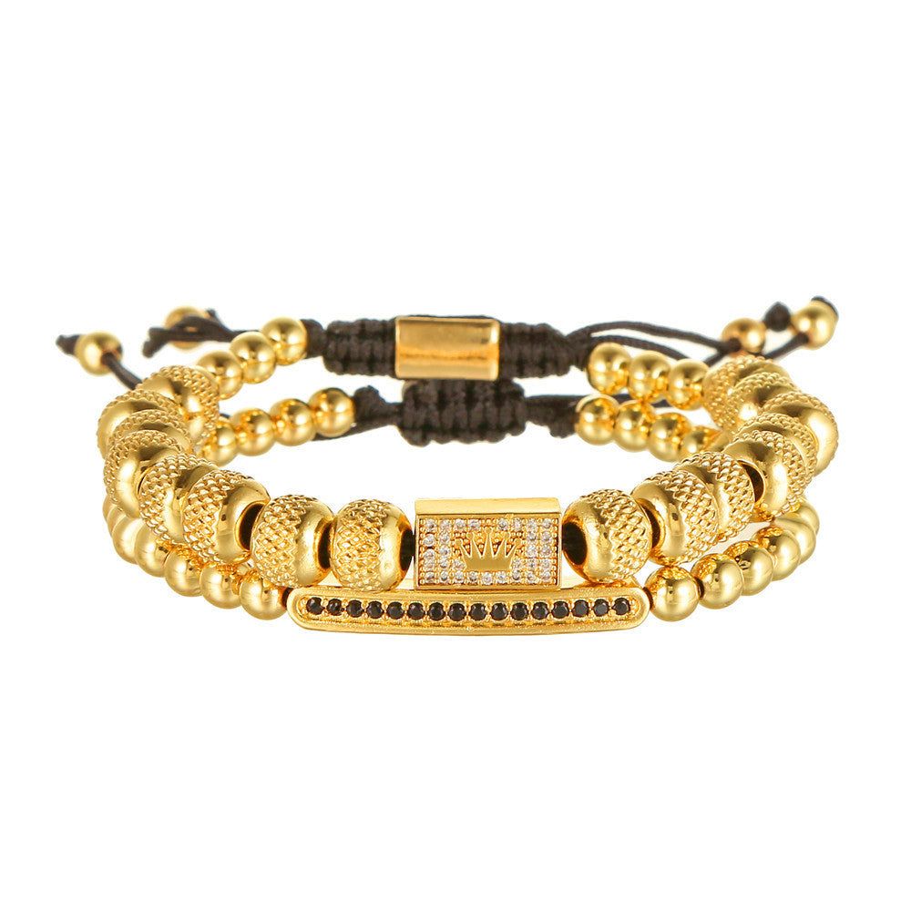 Vintage Geometric Brass Bracelet with Cubic Zirconia Adjustable Woven Design for Men and Women