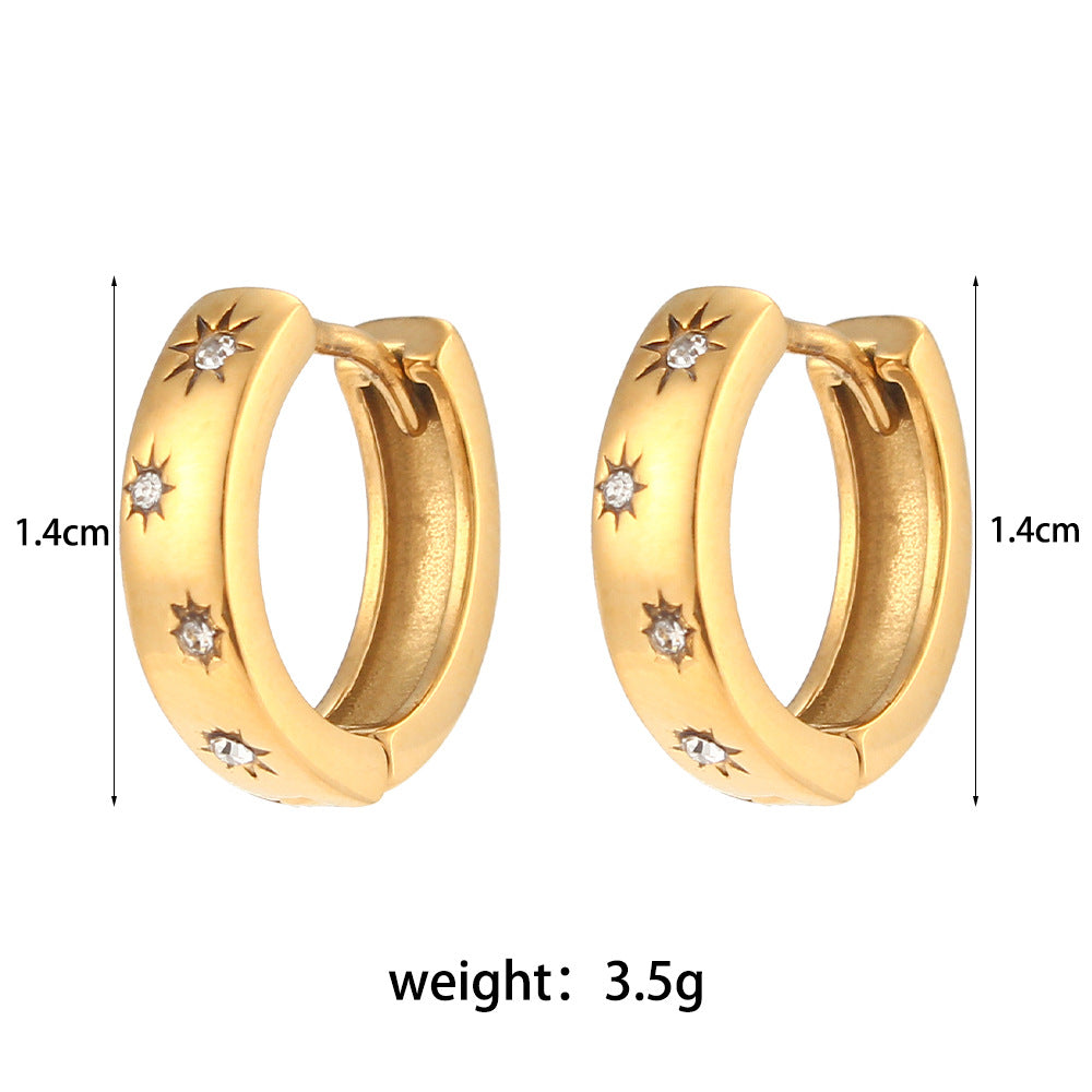 Pendientes de aro pequeños de acero inoxidable geométricos minimalistas chapados en oro de 18 quilates con circonita para mujer