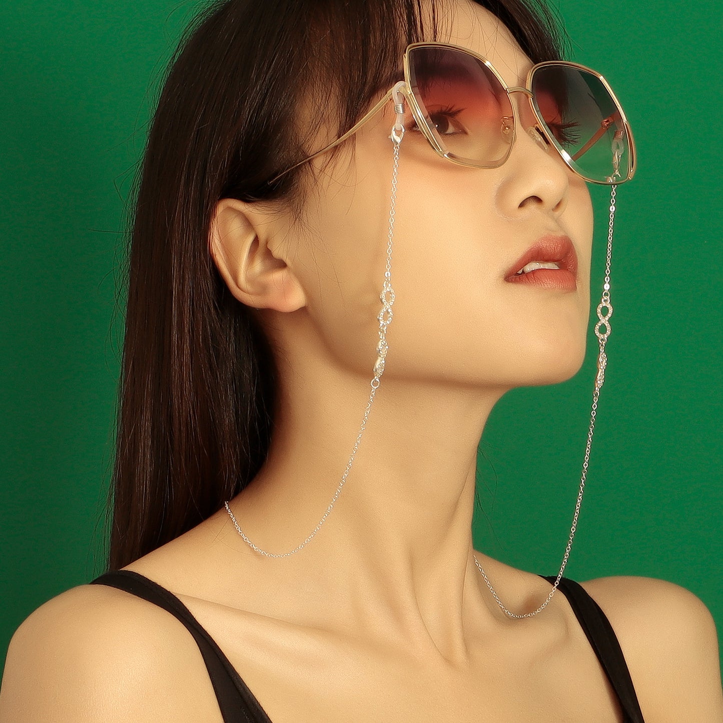 Minimalist Streetwear Rhinestone Infinity Shape Metal Eyewear Chain