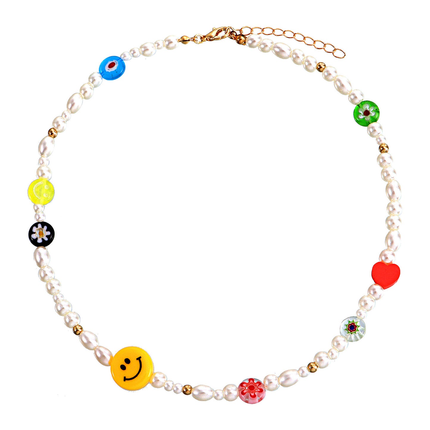 Fashion Pearl Necklace with Cartoon Fruit Shape Pendant, Soft Clay Smiley Design, Adjustable Cord Chain for Women