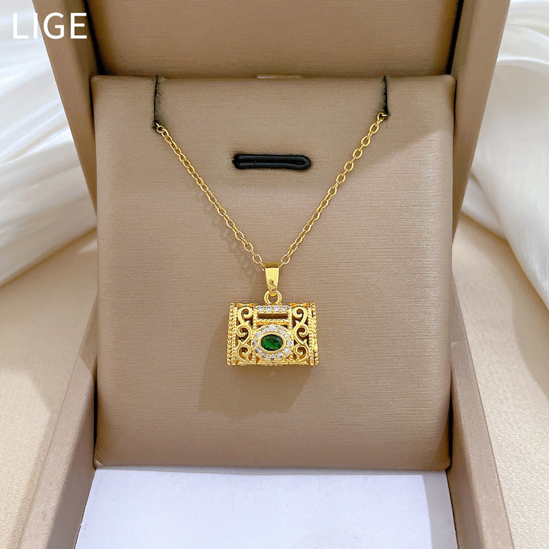 Collana in Acciaio Inox a Forma di Animale in Stile Vintage con Intarsio di Strass per Uomo e Donna, Delicata Catena per Clavicole