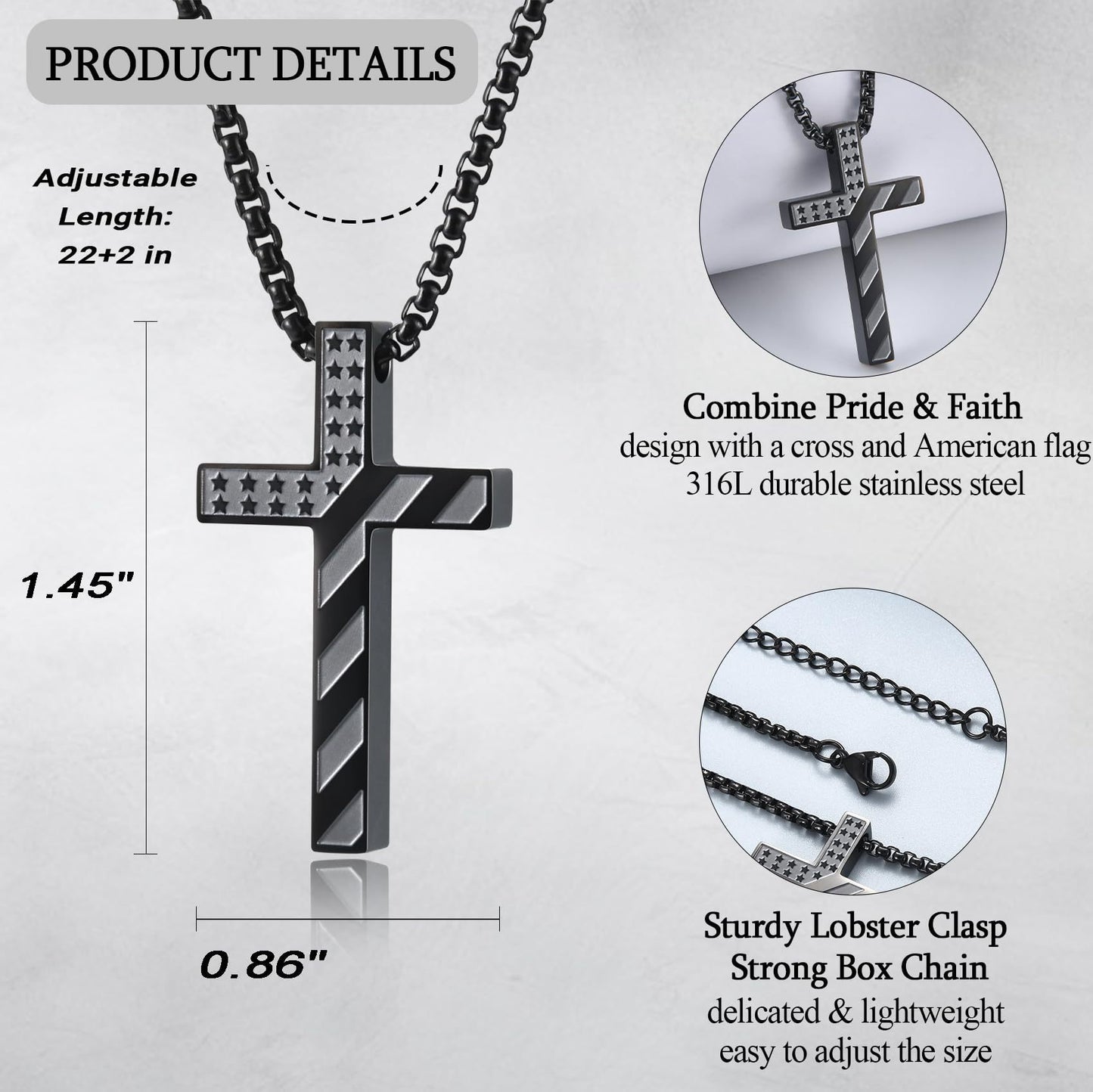 Polished Stainless Steel Cross Pendant Necklace on Ball Chain Unisex