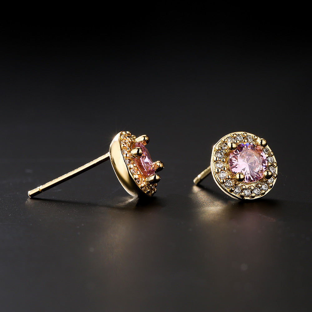 Geometric Copper Earrings with 18K Gold Plating and Zircon Inlay for Women Minimalist Vintage Style