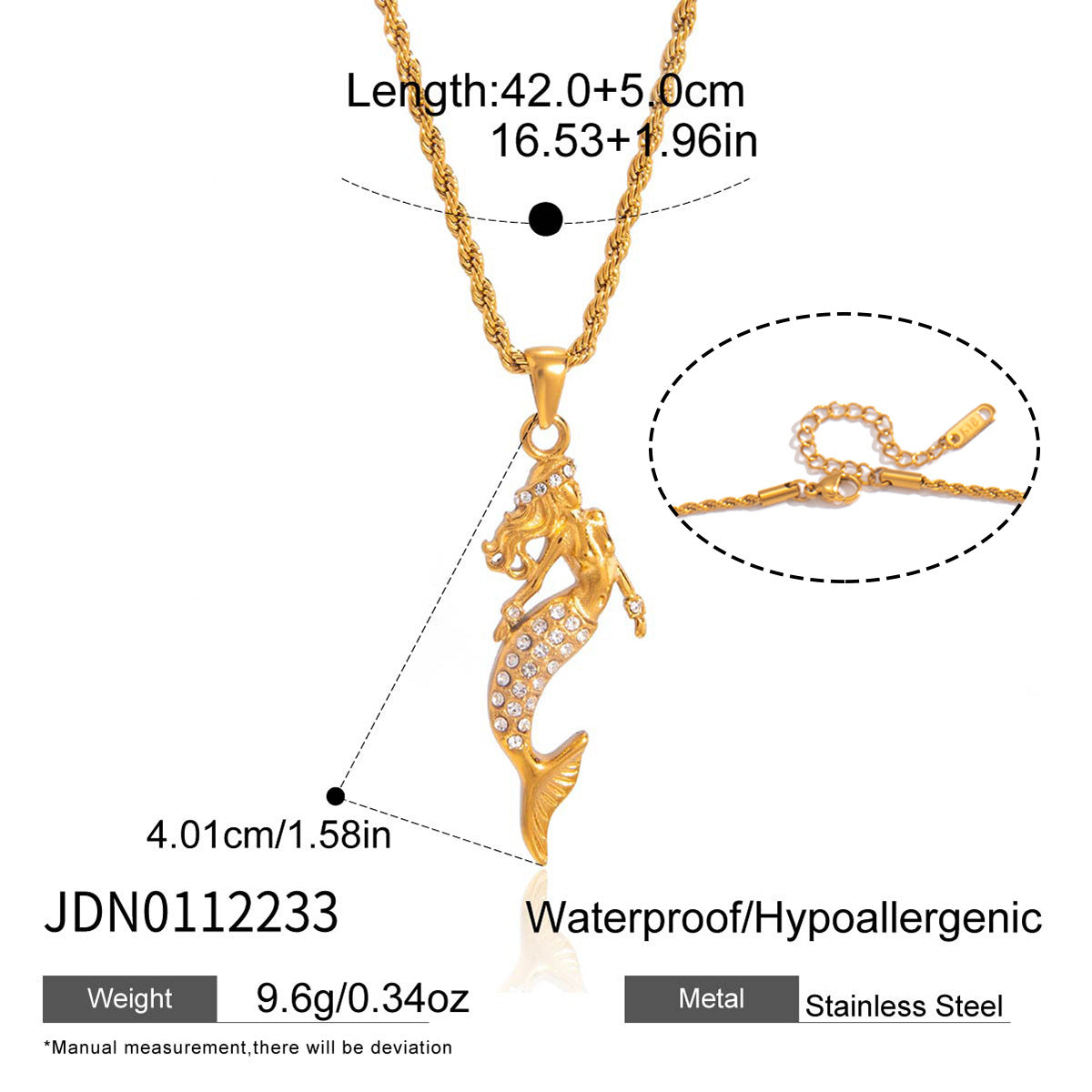 Elegante Collana Minimalista con Ciondolo a Sirena Geometrica con Intarsio di Zirconi, in Acciaio Inox Placcato PVD, per Donna
