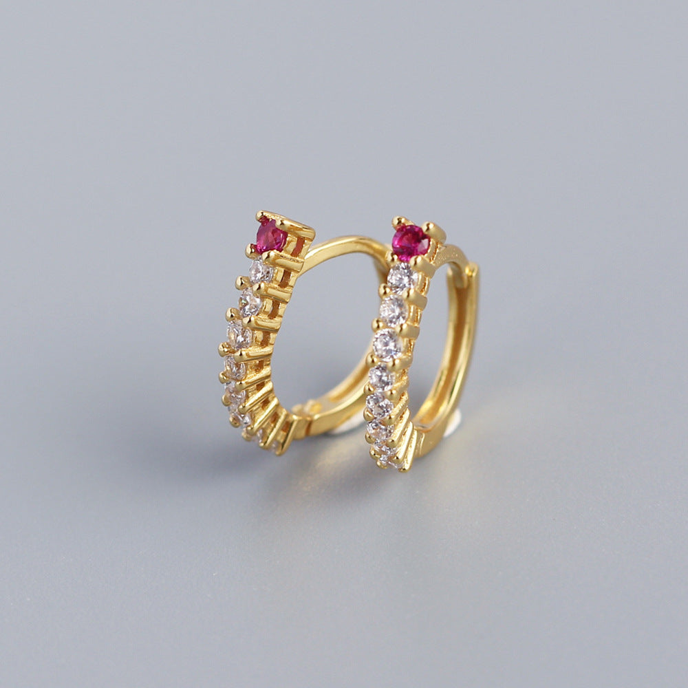 Elegant 925 Sterling Silver Round Geometric Inlaid Rhinestone Hoop Earrings for Women