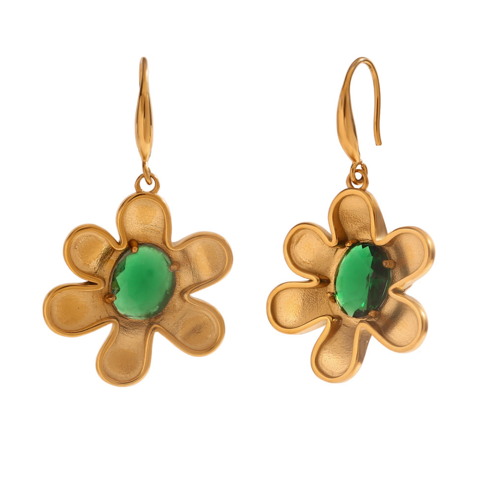 Orecchini a cerchio a spirale con stelle marine e cuore floreale alla moda in acciaio inossidabile placcato oro 18K da donna