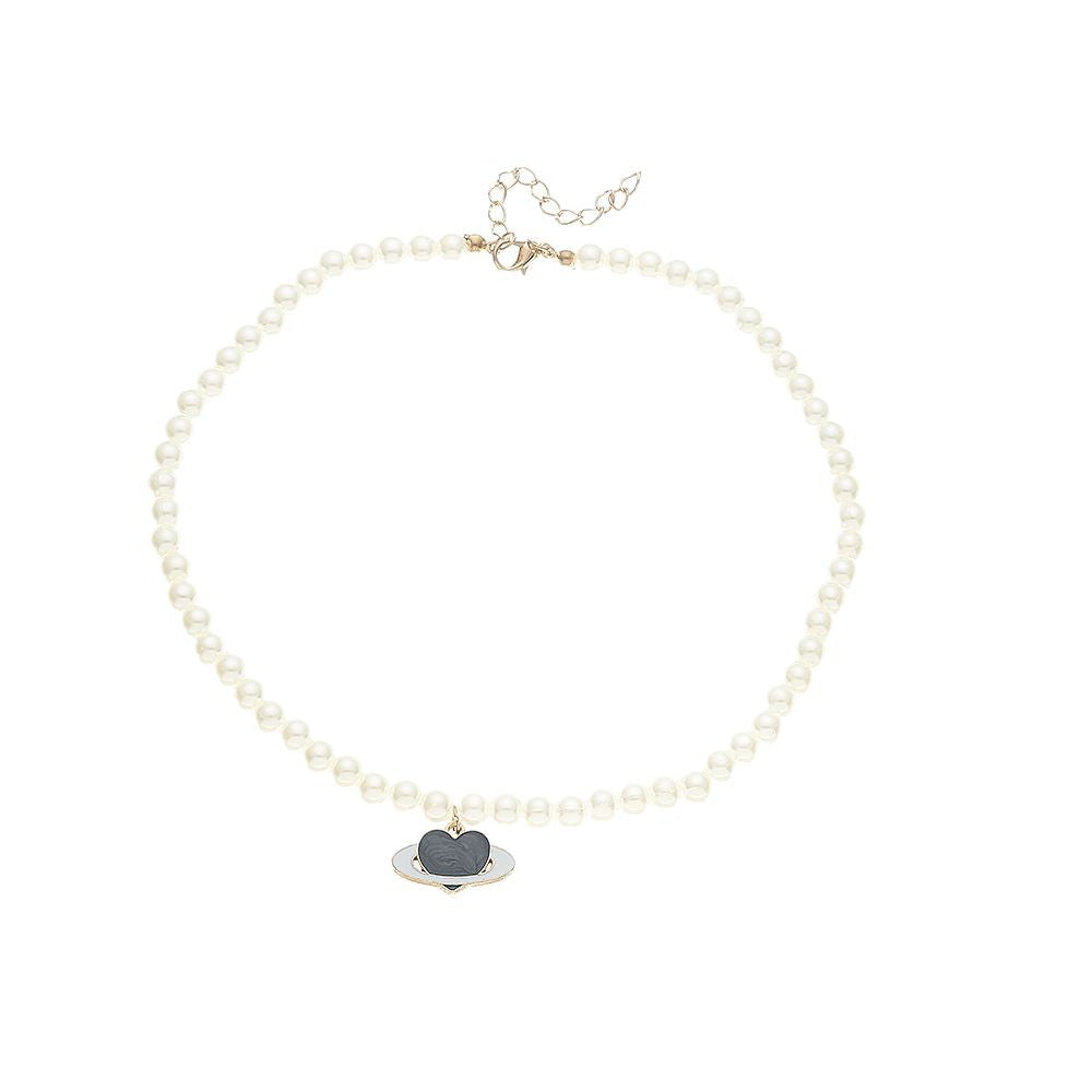 Sweet Minimalist Handmade Heart-Shaped Pearl Necklace for Children with Pearl Chain