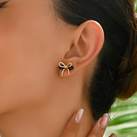 Pendientes minimalistas de cobre en forma de lazo con incrustaciones de circonita para mujer, postes de acero inoxidable