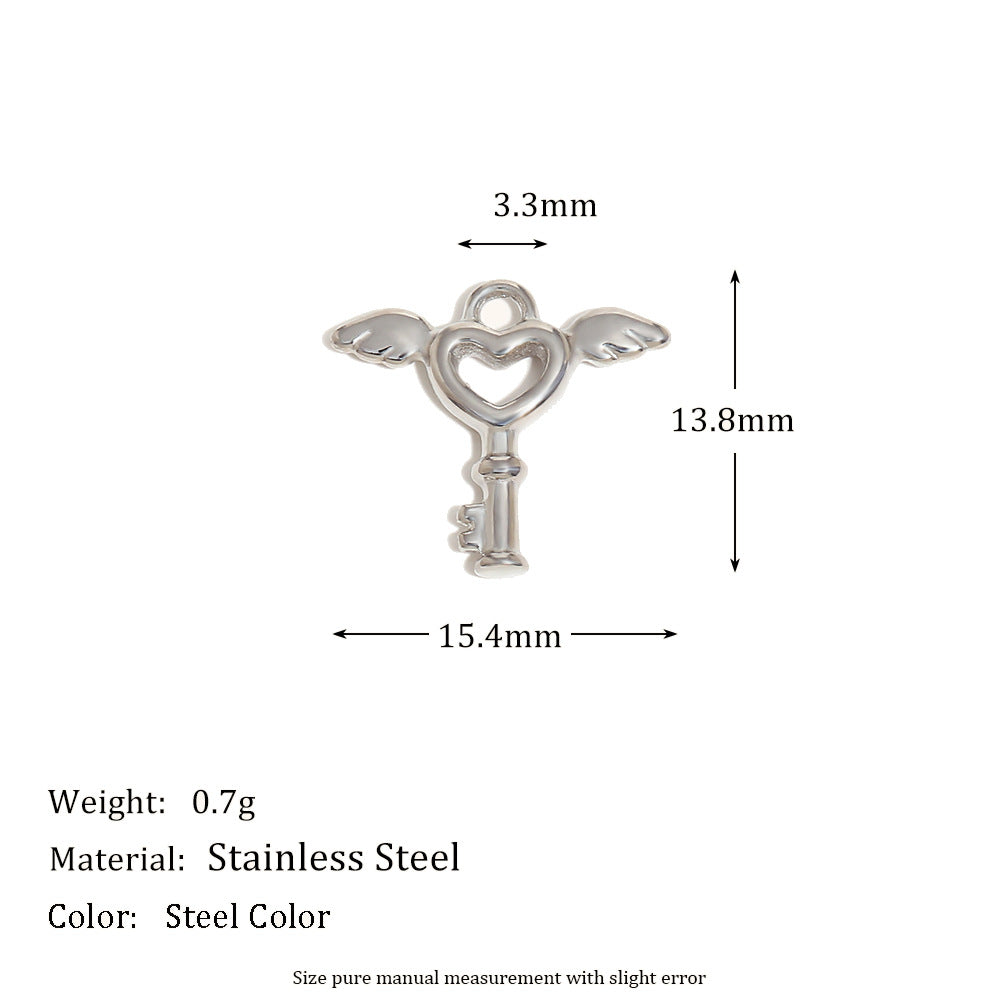 Fashionable Angel Key Heart Pendant in Stainless Steel with 18K Gold Plating for Women