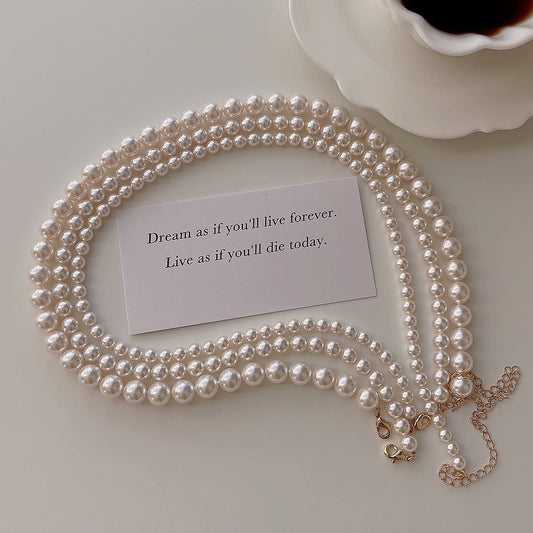 Elegant Baroque Pearl Clavicle Necklace for Women with Mother-of-Pearl Pendant, Plated Finish, O-Chain, Water-Light Texture, Short Length