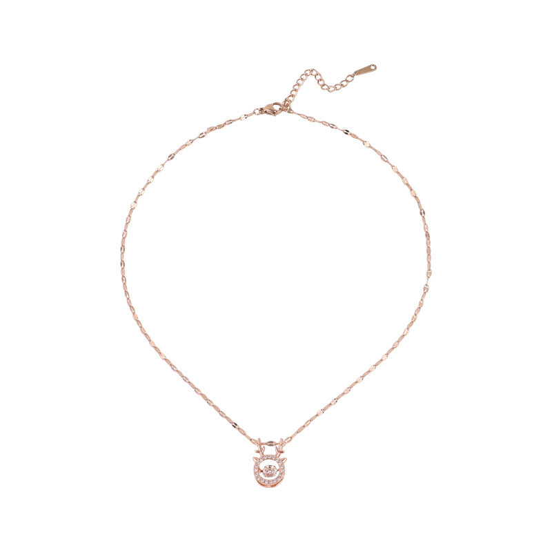 Collana Pendente Minimalista con Corna di Cervo per Donna in Acciaio al Titanio con Finitura Galvanizzata su Catena a O