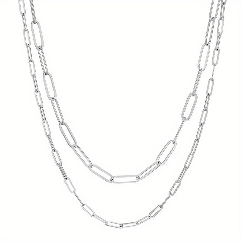 Collana a Catena Geometrica a Maglie in Acciaio Inossidabile Lucido per Donne e Uomini con Ciondolo in Acciaio al Titanio, Regalo di Gioielleria Minimalista per l'Uso Quotidiano