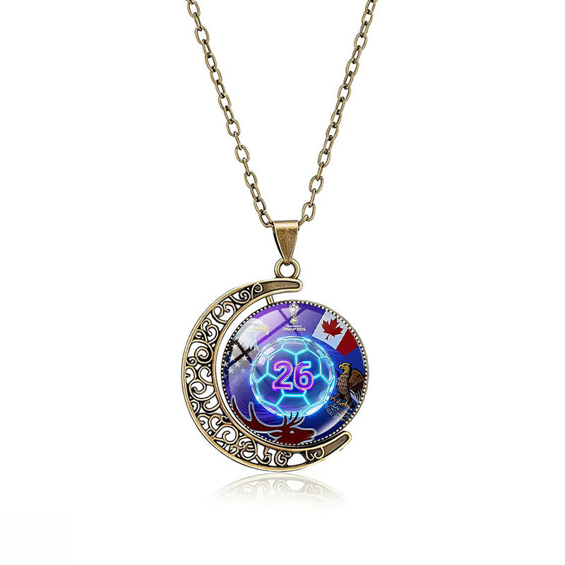 Casual Double-Sided Rotating Moon Geometric Crystal Pendant Plated Alloy Necklace Unisex Multi-Layer Cable Chain