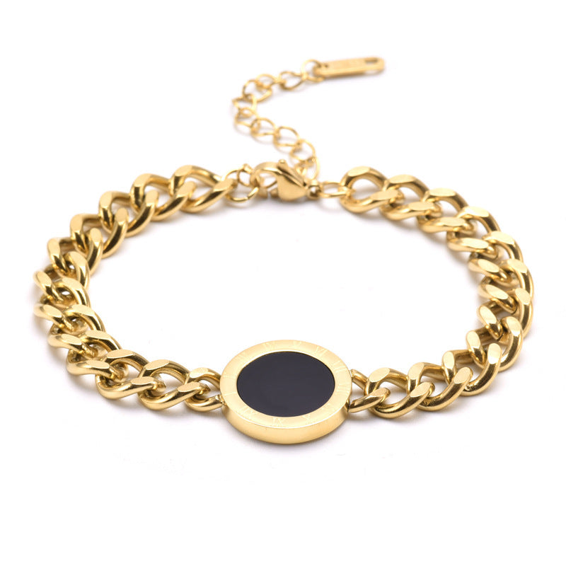 Minimalist Titanium Steel Roman Numeral Bracelet for Women with Geometric Design and Plated Finish