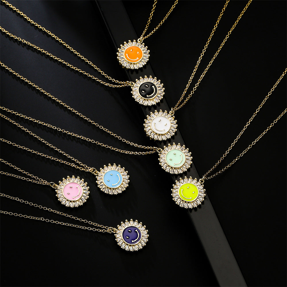 Collana pendente originale con girasole sorridente in rame placcato oro 18 carati