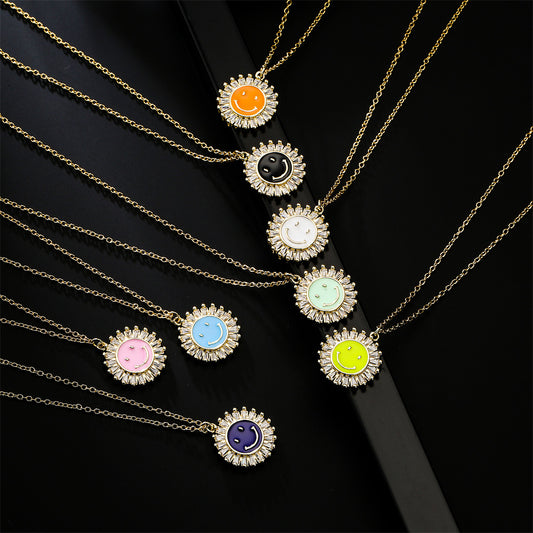 Original Design Sunflower Smile Pendant Necklace in Copper with 18K Gold Plating