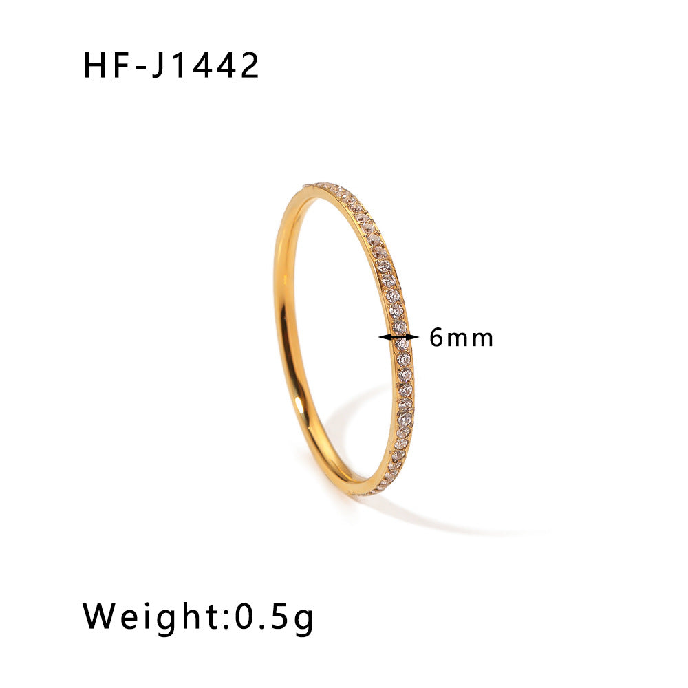 Anello da Donna Geometrico in Acciaio Inossidabile con Inlay di Strass e Placcatura in Oro 18K