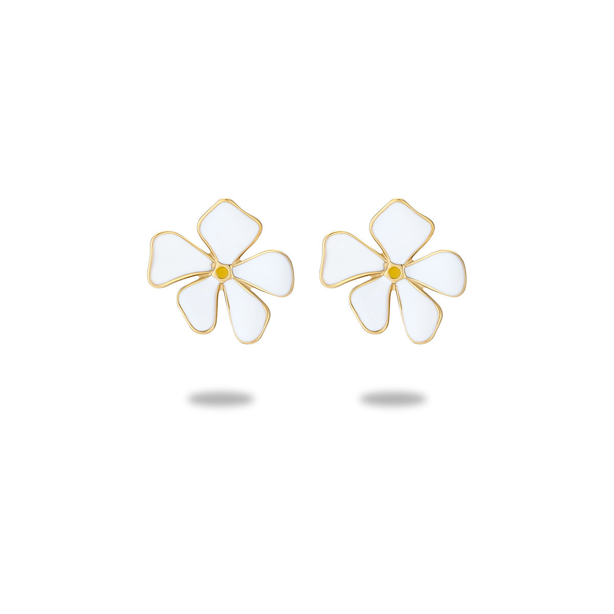 Pendientes de botón de esmalte de acero inoxidable con diseño floral dulce y minimalista para mujer