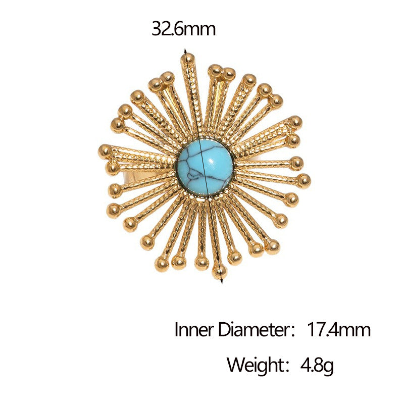 Anello aperto da donna minimalista placcato oro 18 carati in acciaio inossidabile con motivo floreale a dente di leone