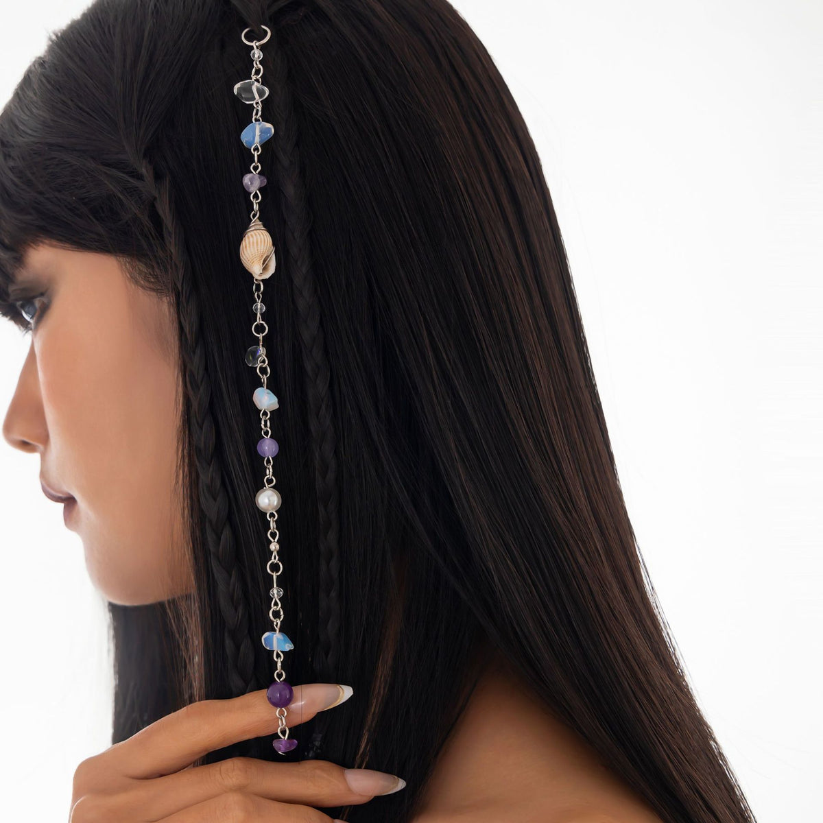 Sweet Plated Acrylic Hair Clip with Tassel and Irregular Conch Shell Design for Women