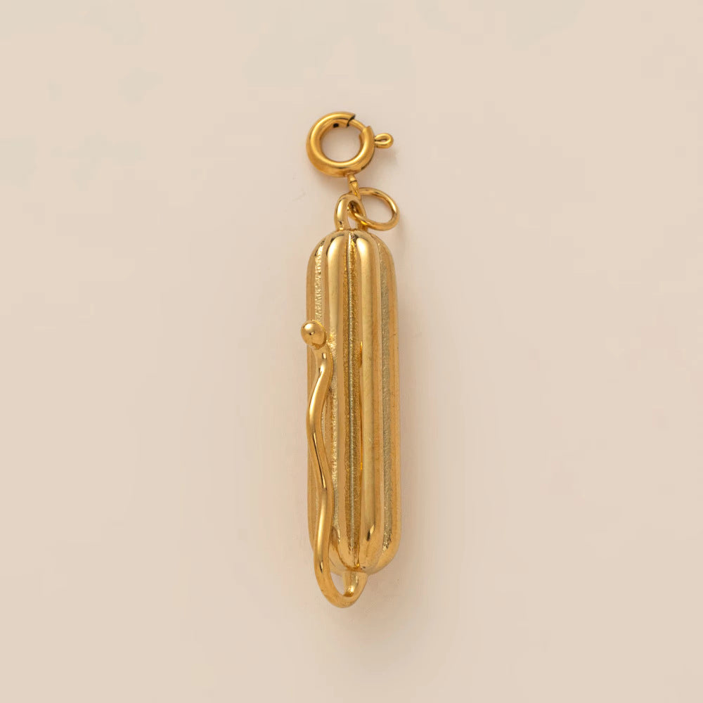 Colgante de barra con diseño de llave de acero inoxidable bañado en oro de 18 quilates de estilo vintage para mujer