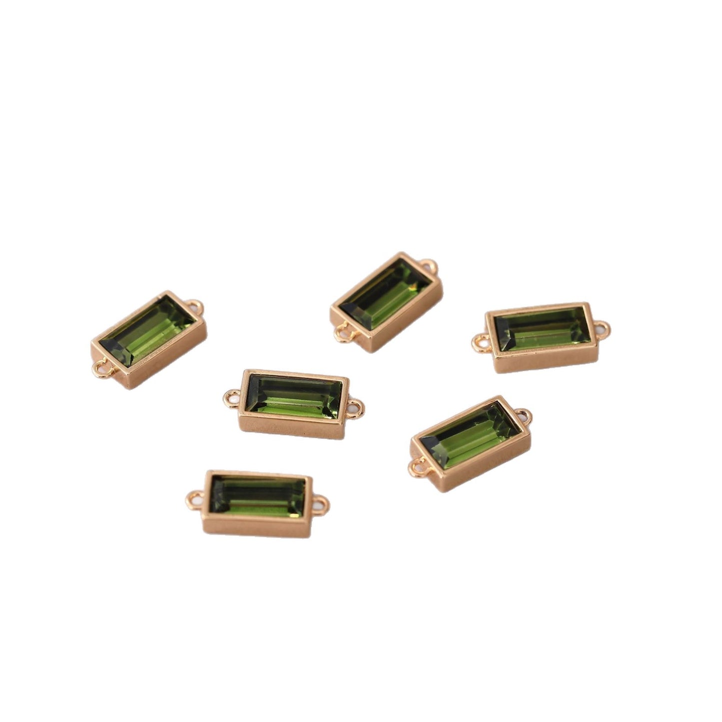 18K Gold Plated Titanium Steel Double Ring Pendant with Emerald Inlay Charm Bar for Women