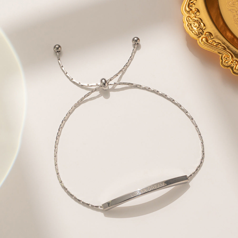 Retro Minimalist Geometric Letter Bracelet for Women in Titanium Steel with Gold Plating