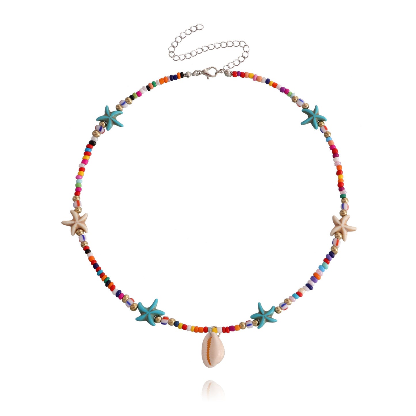 Bohemian Starfish and Seashell Pendant Necklace for Women in Alloy with Plated Finish Geometric Ocean-Inspired Design