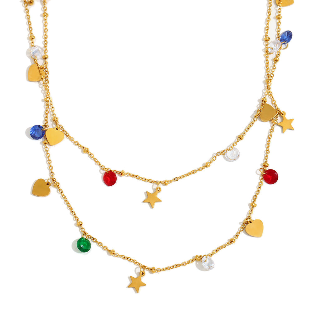 Collana da donna a doppio strato in acciaio inossidabile placcato oro 18 carati con forme geometriche minimaliste