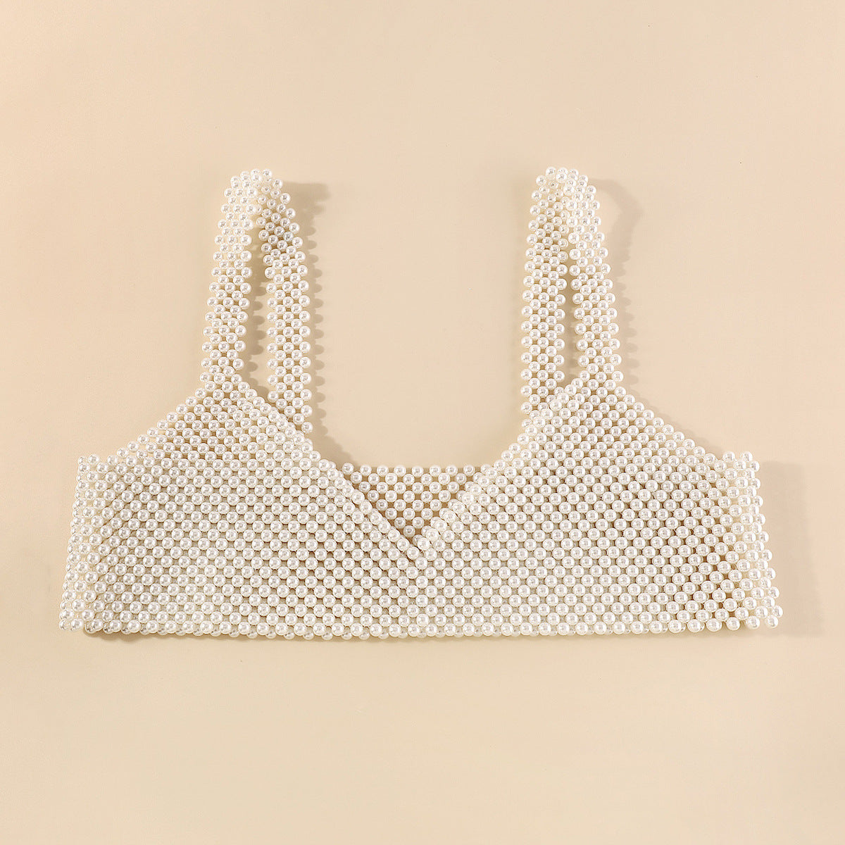 Sweet and Edgy Geometric Pearl Body Chain for Women with Beaded Weave Design