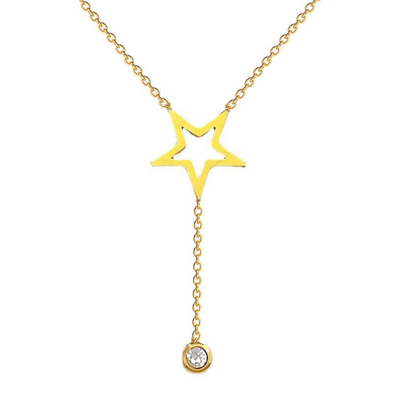 Minimalist Fashion Titanium Steel Star Pendant Collar Chain with Real Gold Plating