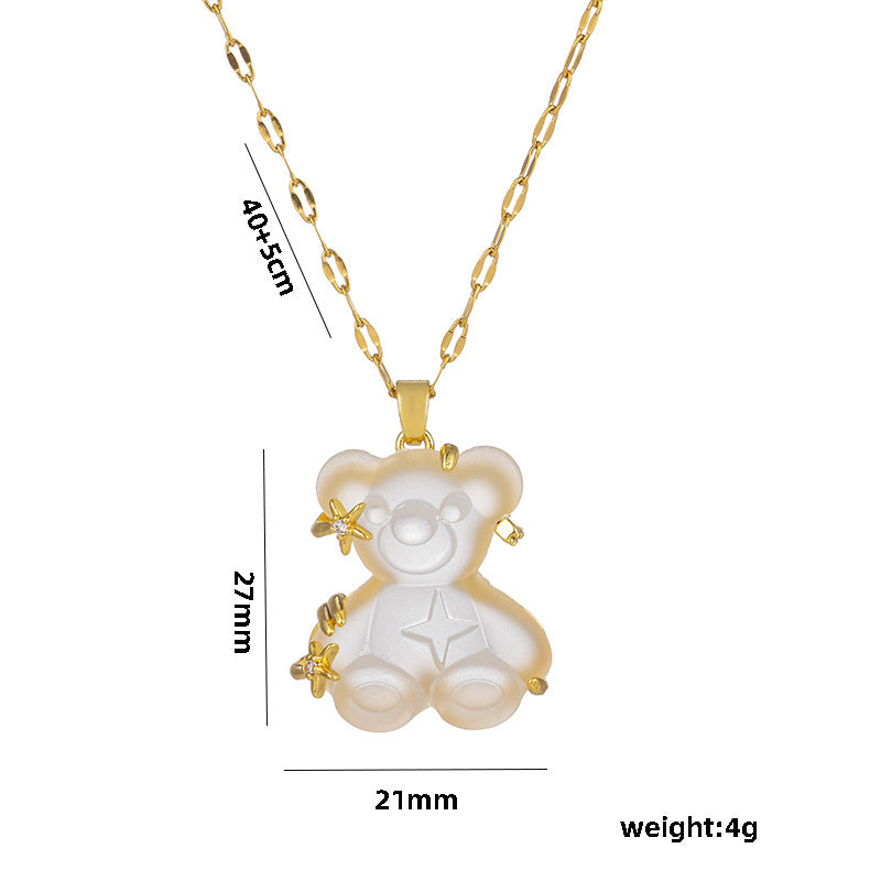 Collana minimalista da donna con orso e stella, in acciaio al titanio con placcatura in oro su catena ondulata