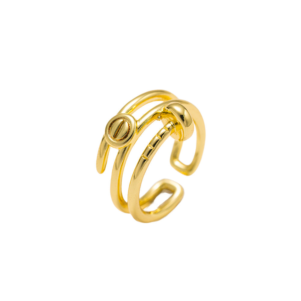 Anello Minimalista Moderno in Oro 18K Placcato con Geometria e Intarsio di Strass Circolare per Donne