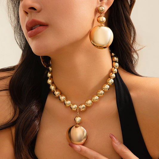Minimalist Geometric Round Beaded Choker Necklace Plated Iron Ball Chain Women's Jewelry