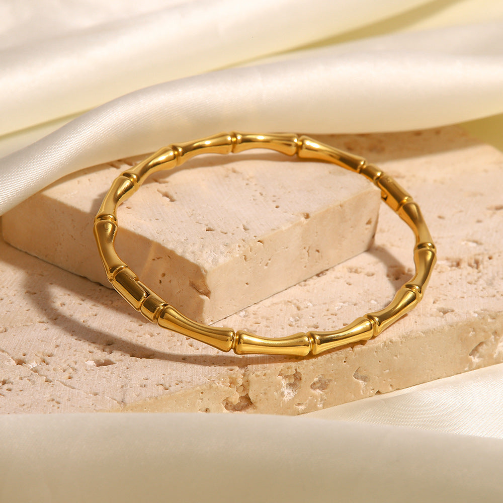 Fashionable 18K Gold Plated Stainless Steel Bamboo Geometric Bangle for Women