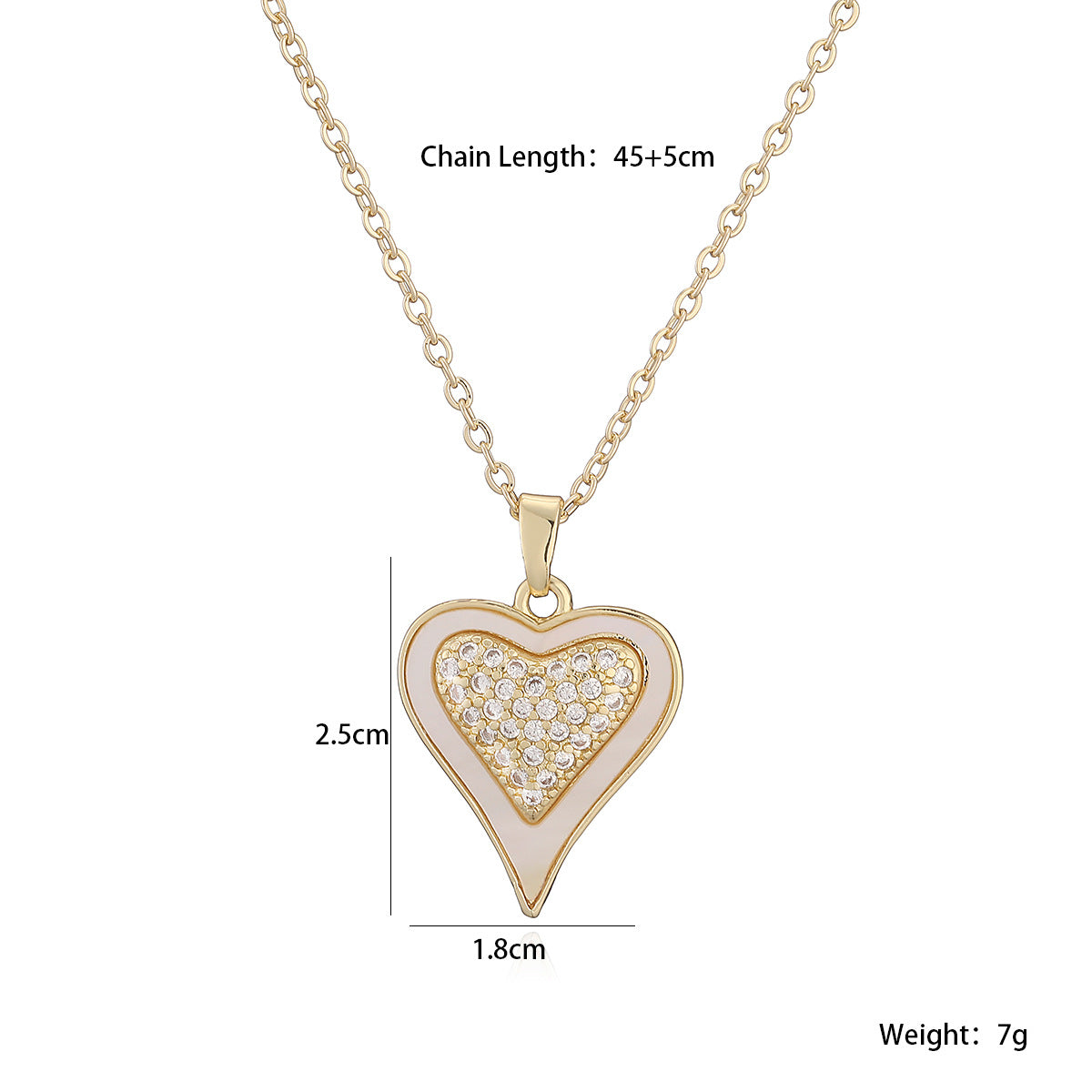 Minimalist Elegant 18K Gold Plated Brass Cubic Zirconia Heart Pendant Necklace