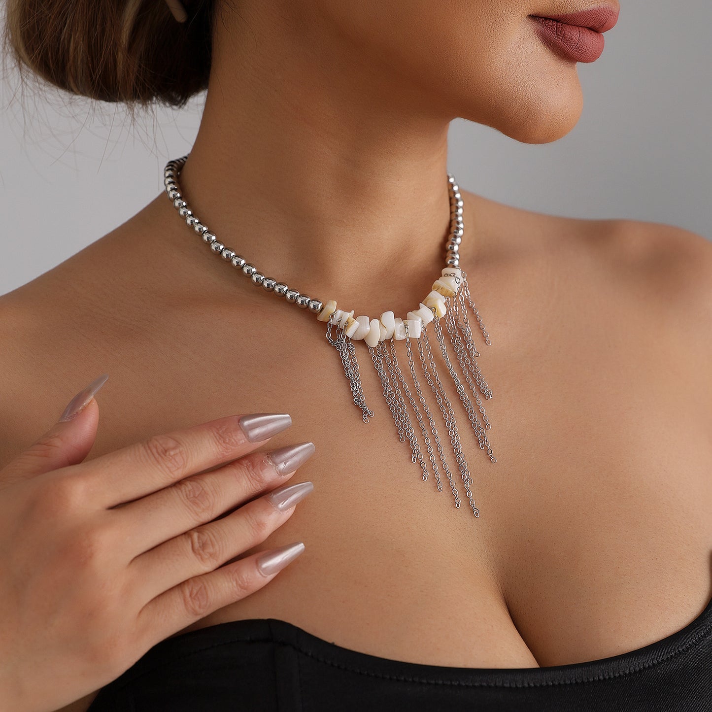 Streetwear Geometric Resin and Alloy Plated Tassel Necklace for Women