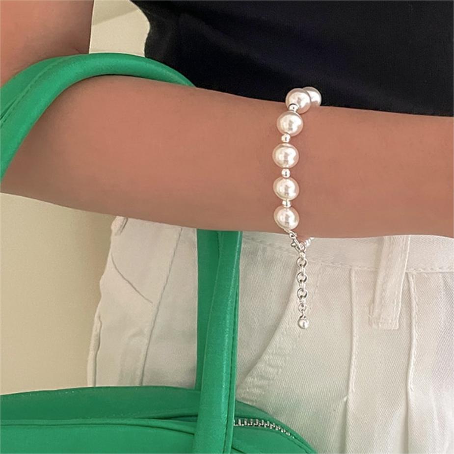 Minimalist Geometric Square Bead 925 Sterling Silver Pearl Bracelet for Women