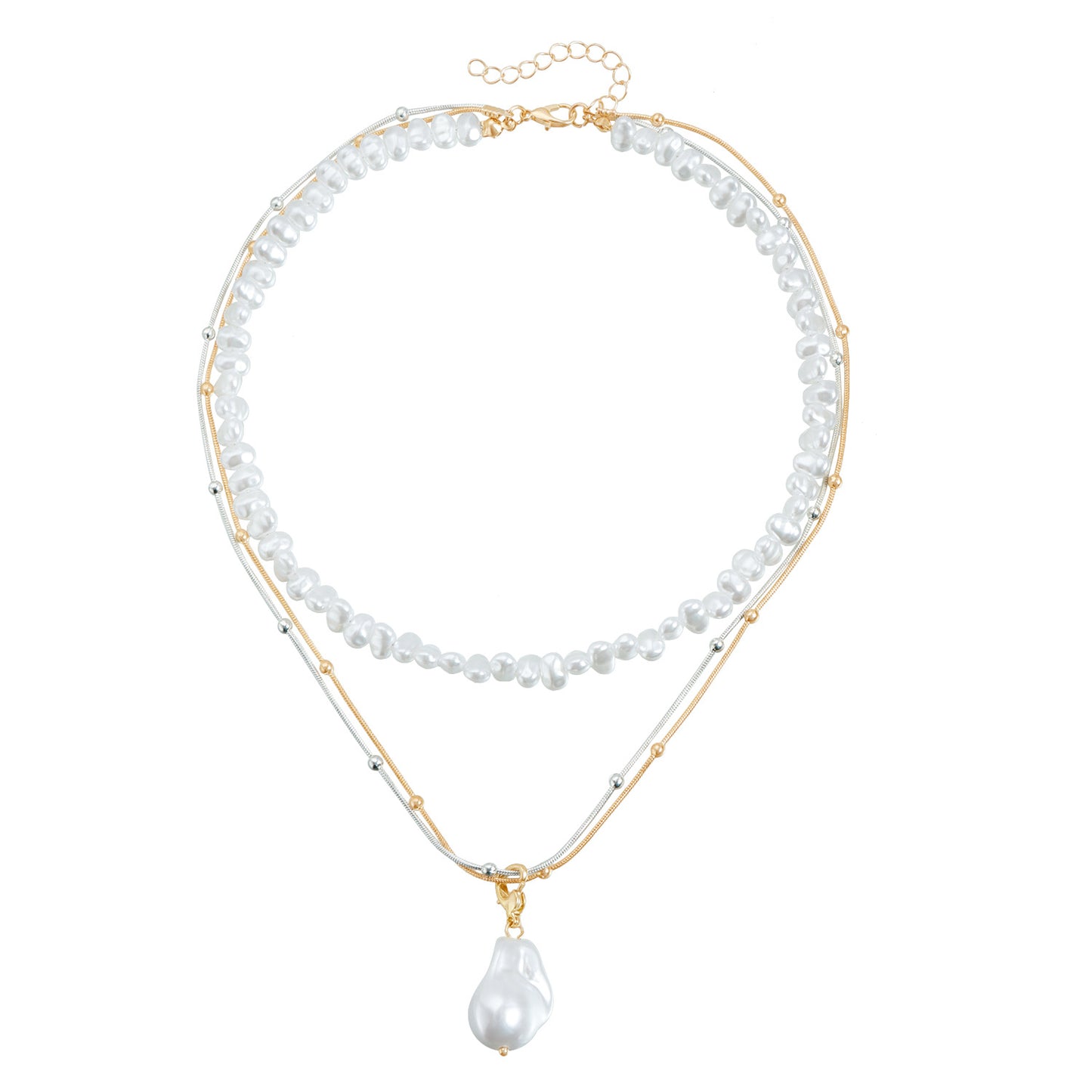 Minimalist Baroque Pearl Multi-Layer Necklace for Women with Heart and Geometric Pendant in Alloy with Plating Finish