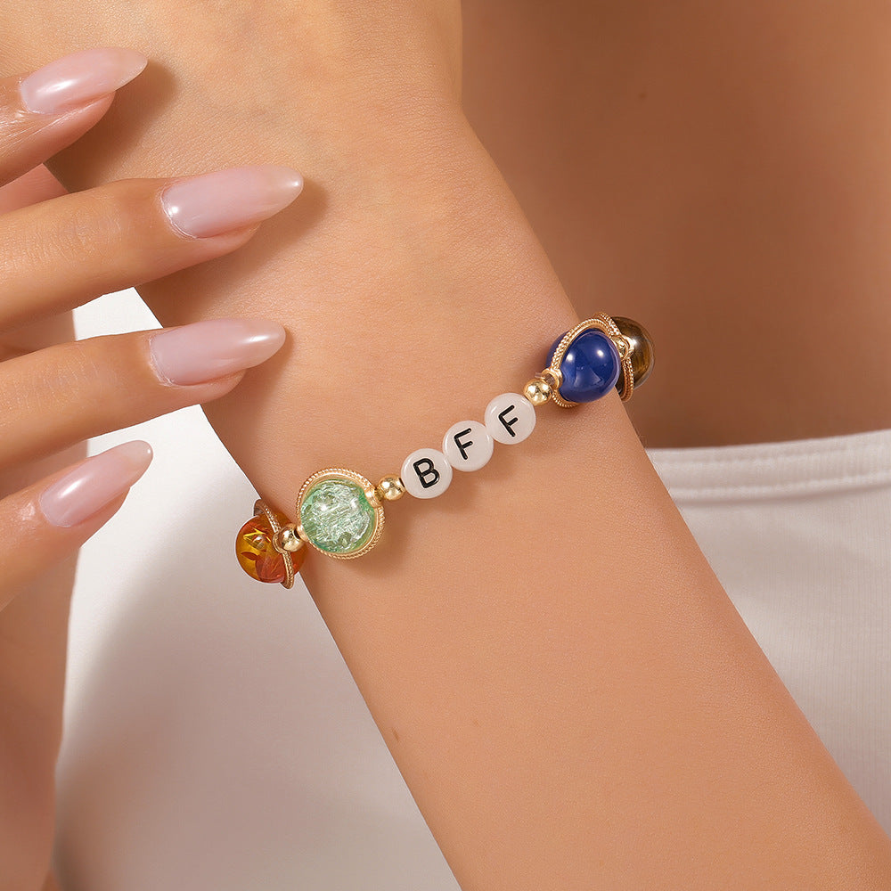 Gradient Crystal Glass Letter Bracelet Handmade BFF LOVE Friendship Jewelry