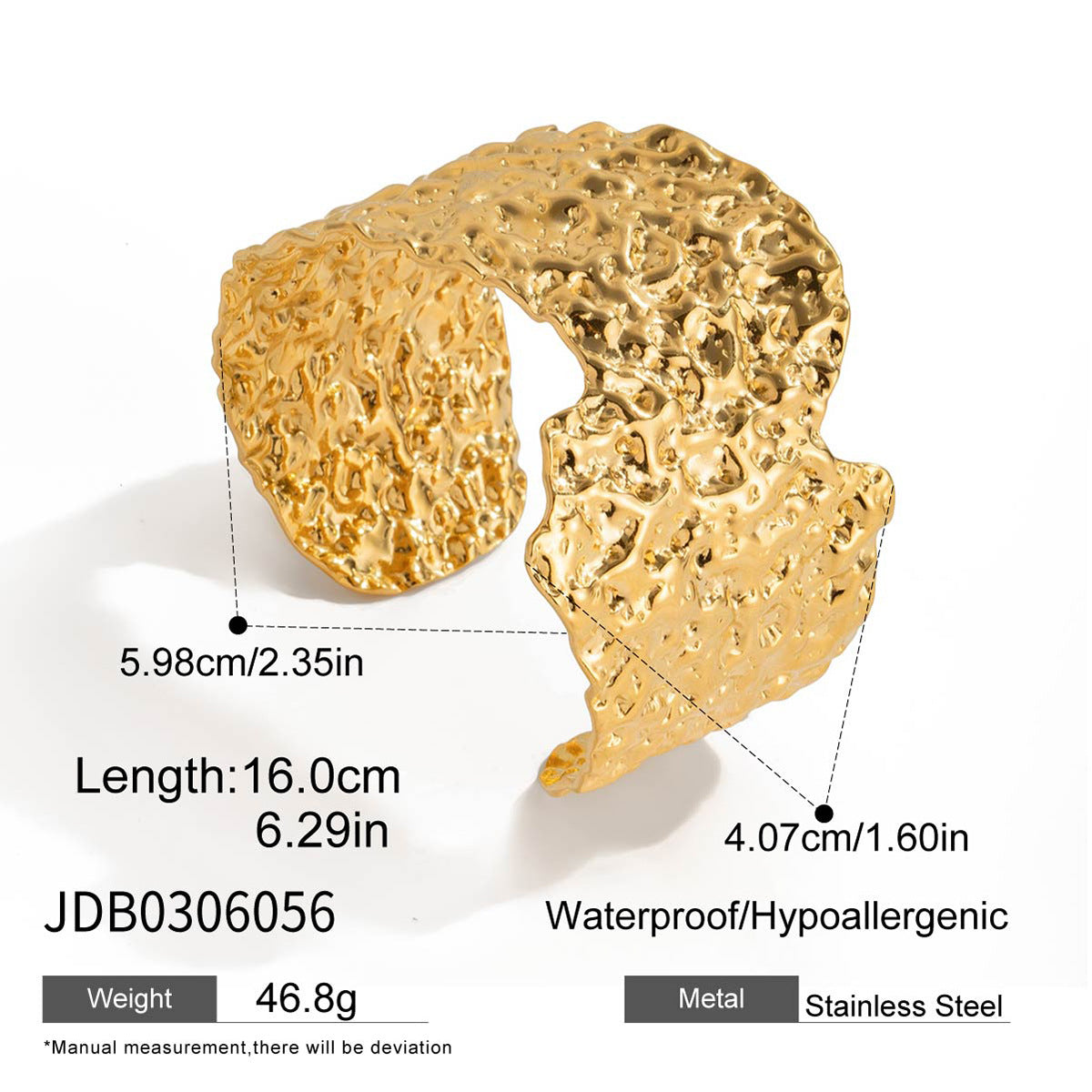 Pulsera tipo brazalete hueco de acero inoxidable martillado geométrico minimalista con acabado pulido, joyería de acero de titanio