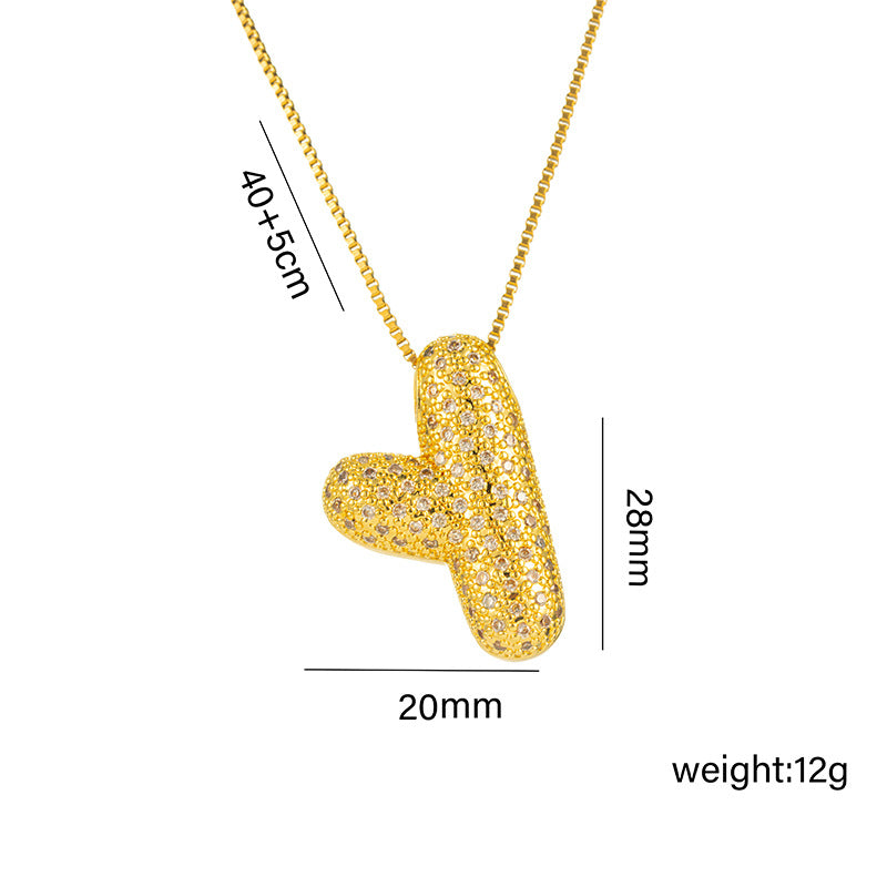 Collana da donna in acciaio al titanio a forma di lettera alla moda con intarsio in strass, design a catena a scatola