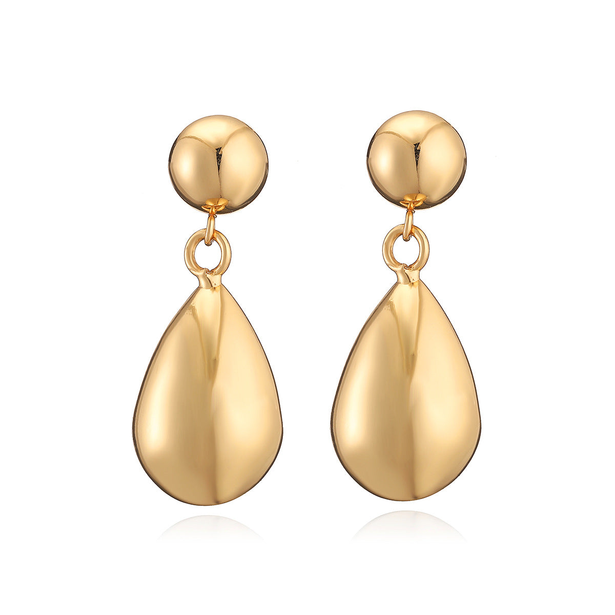 Orecchini Pendenti da Donna Minimalisti Geometrici a Sfera Tonda Lucida Placcati Oro Rame