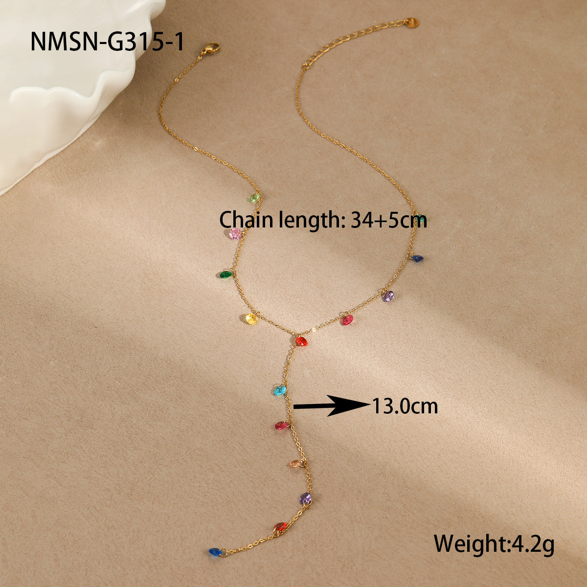 Minimalist Geometric Y-Shaped Stainless Steel Necklace with 18K Gold Plating and Colorful Zircon Accents for Women