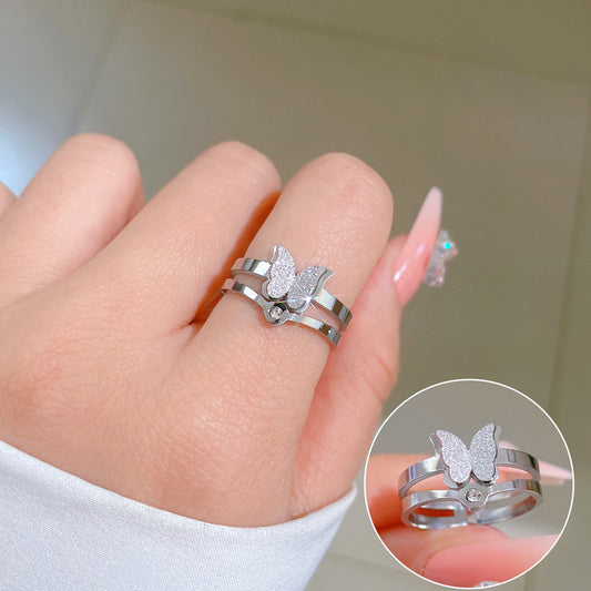Minimalist Butterfly Titanium Steel Ring with Polished Finish for Men and Women, Fashionable Index Finger Band