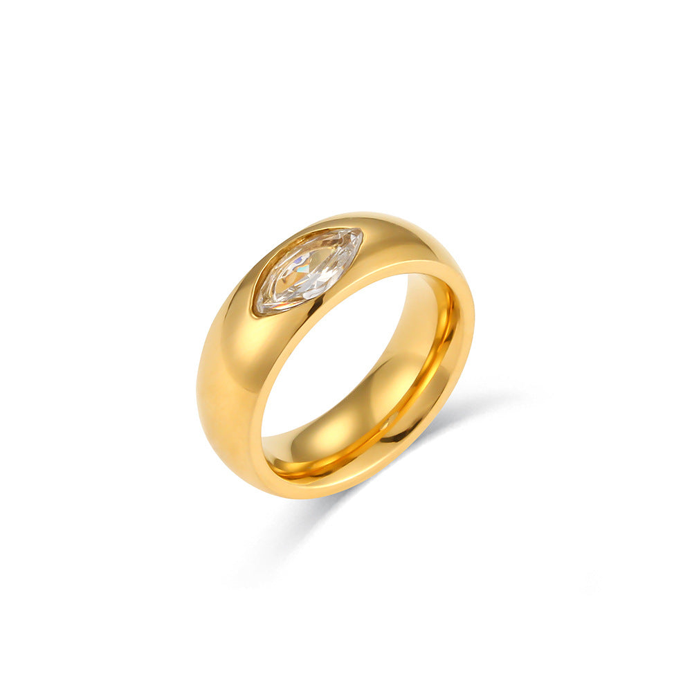 Anello Tondo in Zircone Placcato Oro 18K in Acciaio Inossidabile Geometrico alla Moda da Donna