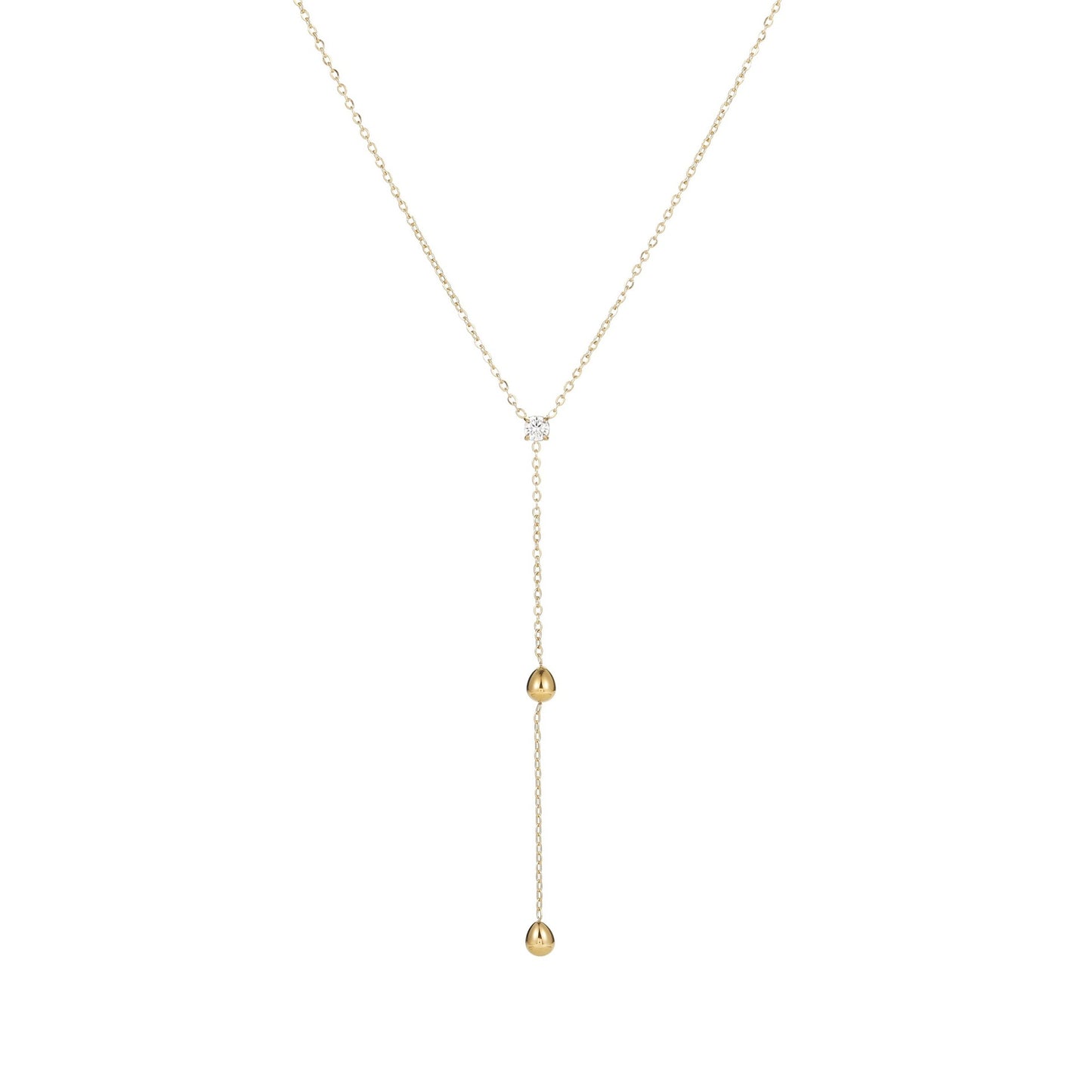 Collana a Y minimalista da donna in acciaio inossidabile con zircone, finitura placcata oro e dettaglio a nappina