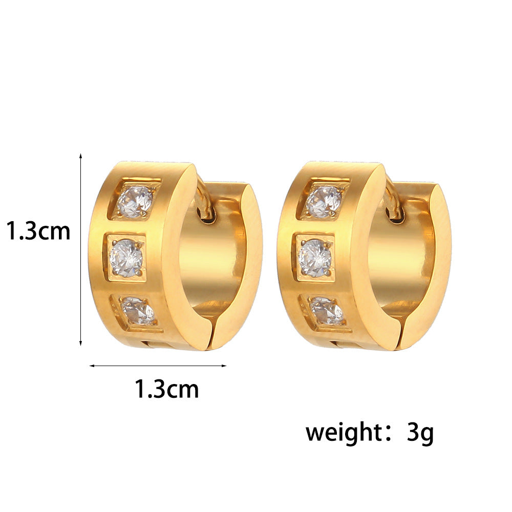 Minimalist Square Zirconia Earrings in Stainless Steel with 18K Gold Plating for Women